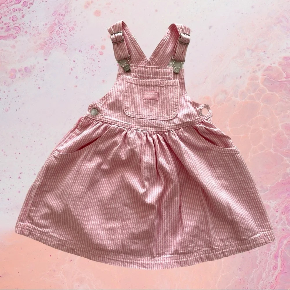 White and pink striped girl overall dress